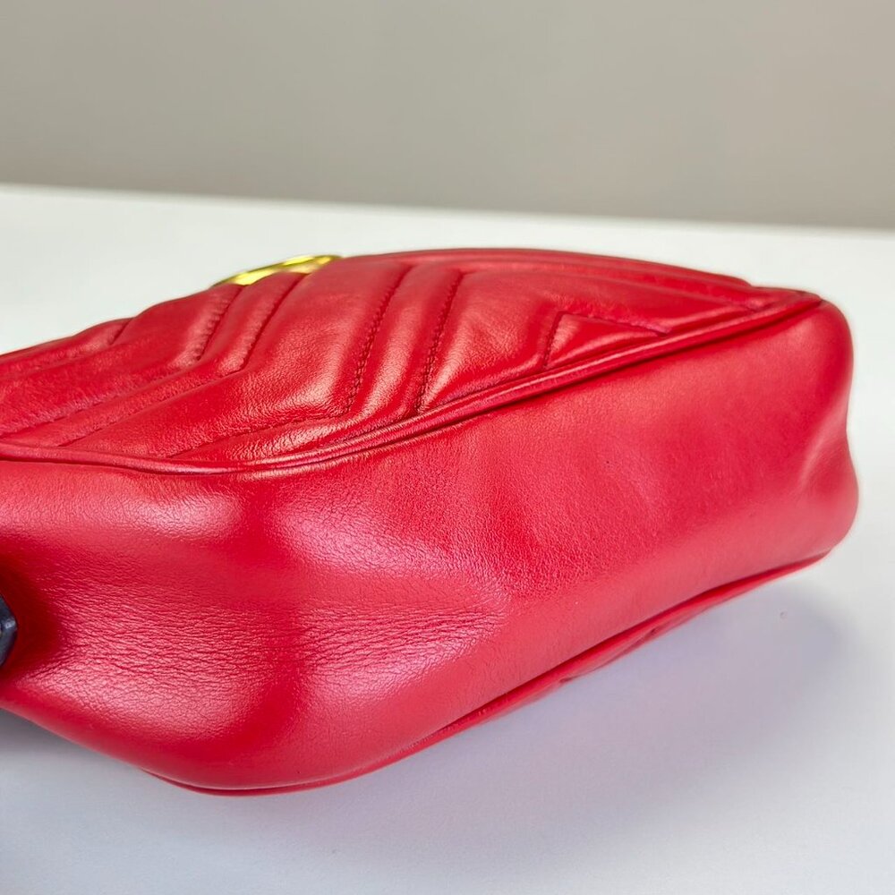 Gucci Red Leather Small Marmont Shoulder Bag Crossbody - Picture 5 of 7
